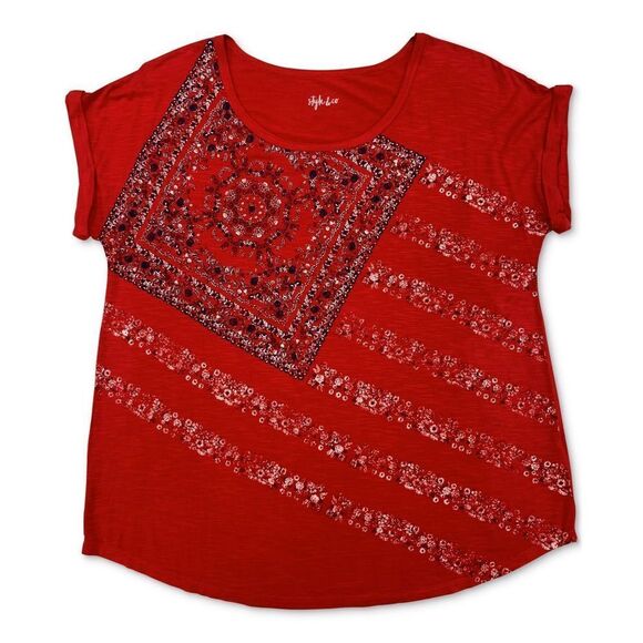 Style & Co Petite Paisley Flag Graphic T-Shirt Paisley Flag XXL - Picture 1 of 3